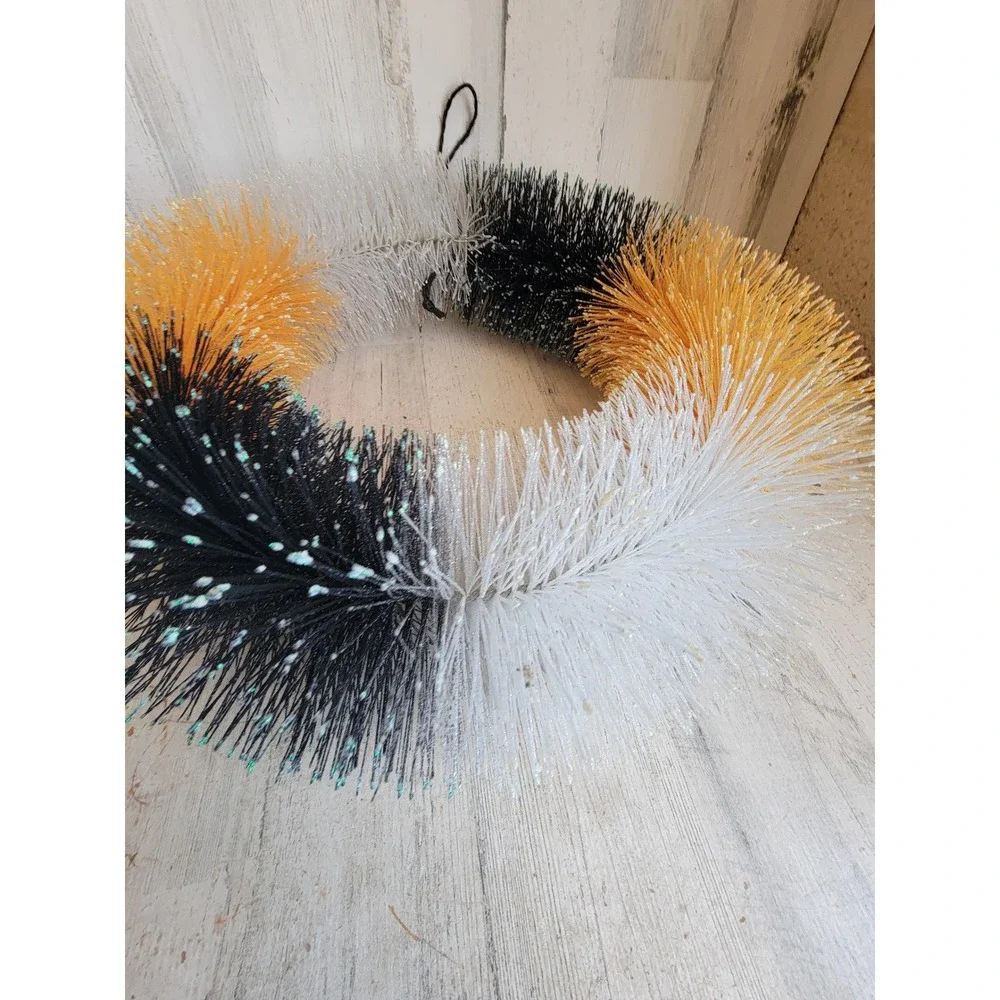 Large Halloween glitter wreath hanging unique vintage orange black home decor